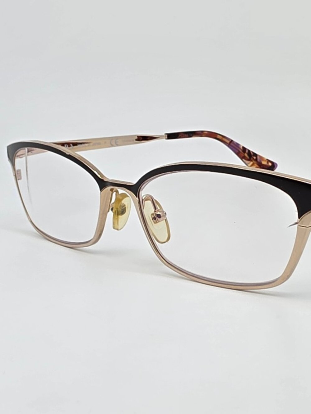 Prada VPR 50R ZVN-1O1 Brown Pale Gold Titanium Cat Eye Eyeglasses Frame Japan